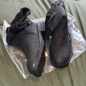 Black Winter Ankle Boots with Knit Cuff